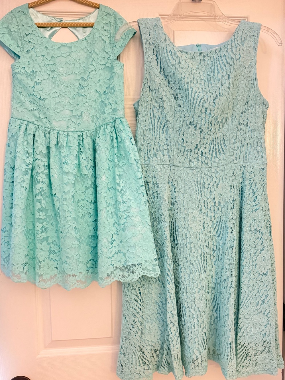 Mommy & Me Matching Set of Dresses, Lace Fit & Flare, Mint Green